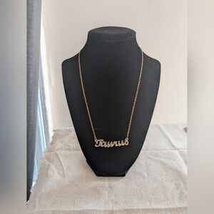 Vintage Taurus Gold Tone Script Pendant Necklace